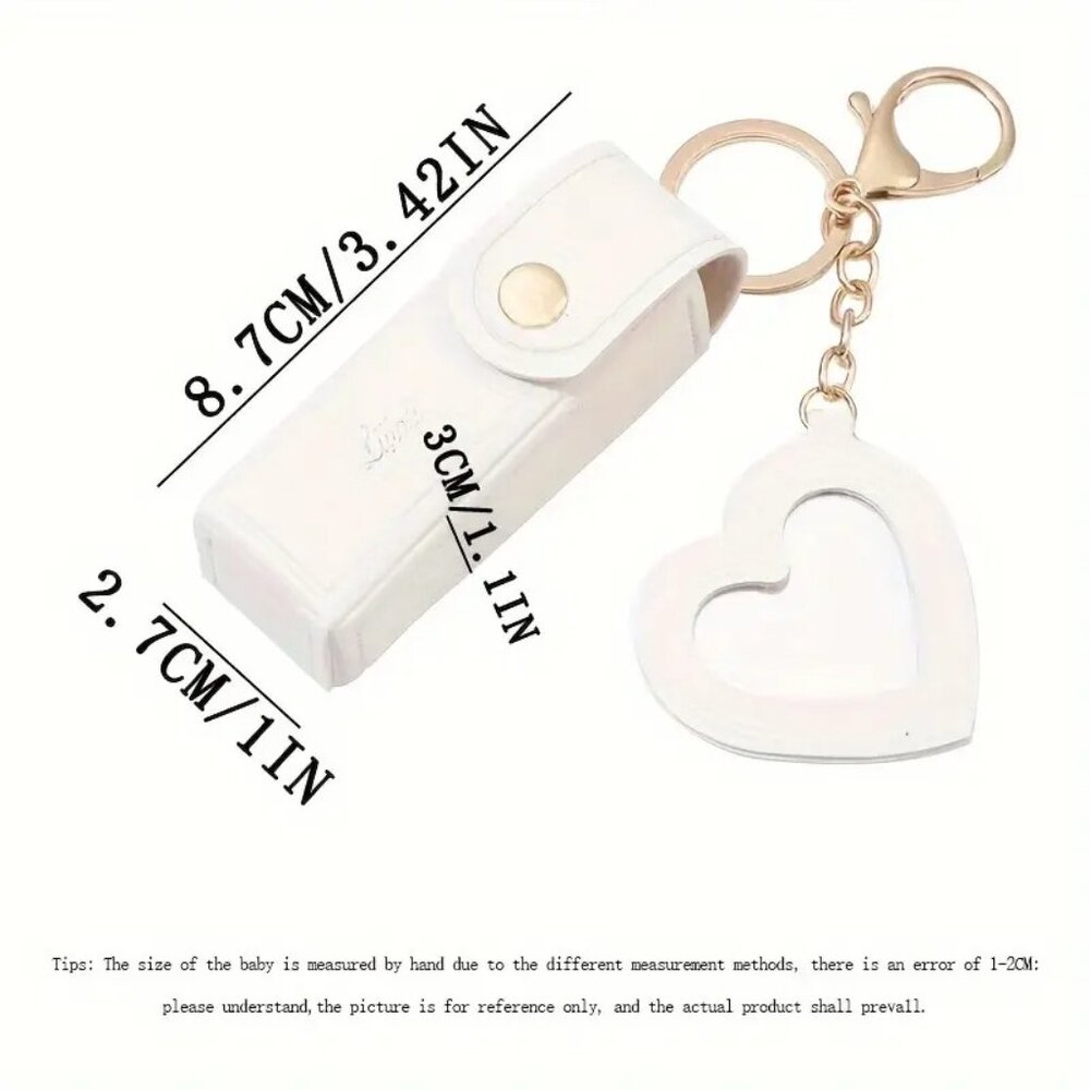 Mini Lipstick Holder Sleeve Keychain Charm with Heart Shaped Mirror - Picture 5 of 5